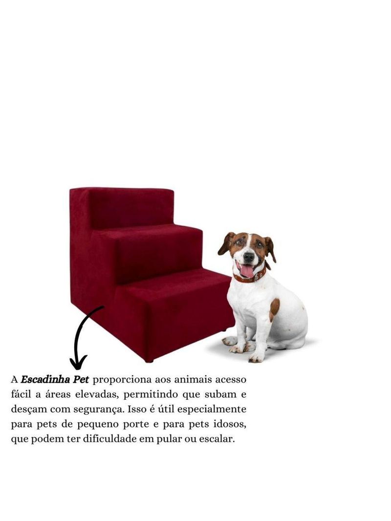 Escada Escadinha Pet Cachorro 3 Degraus Rampa Suede Dog Vermelho