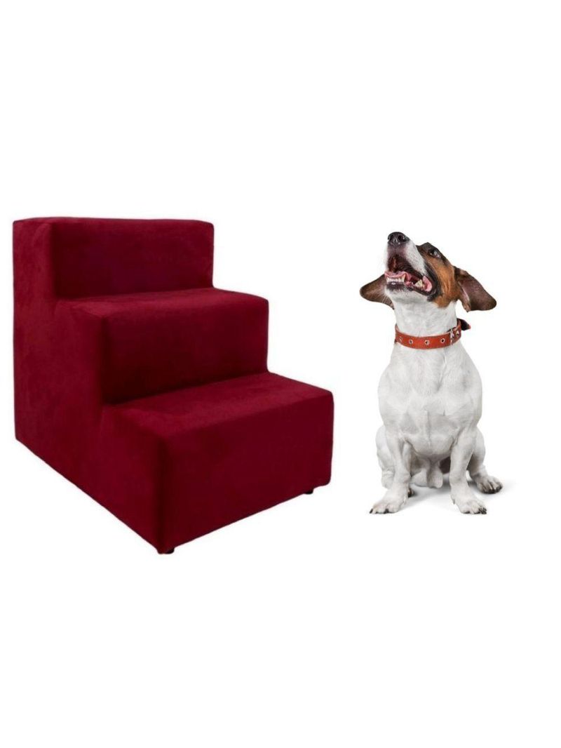 Escada Escadinha Pet Cachorro 3 Degraus Rampa Suede Dog Vermelho