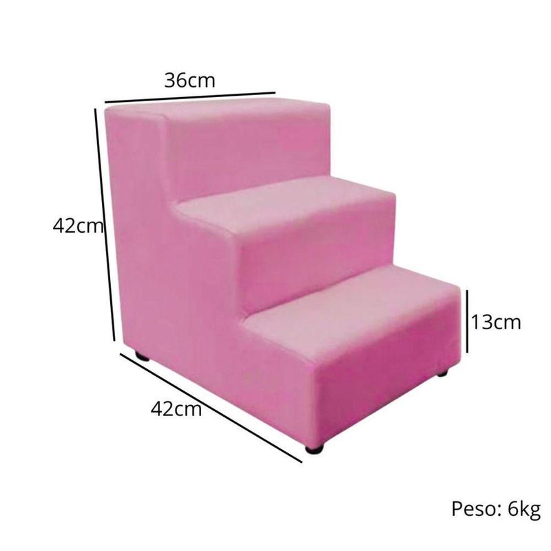Escada Escadinha Pet Cachorro 3 Degraus Rampa Suede Dog Rosa