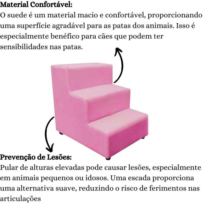 Escada Escadinha Pet Cachorro 3 Degraus Rampa Suede Dog Rosa
