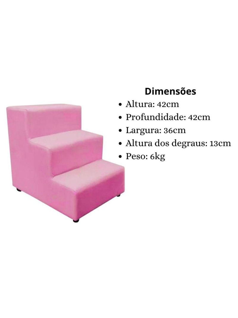 Escada Escadinha Pet Cachorro 3 Degraus Rampa Suede Dog Rosa