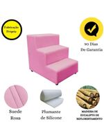 Escada Escadinha Pet Cachorro 3 Degraus Rampa Suede Dog Rosa