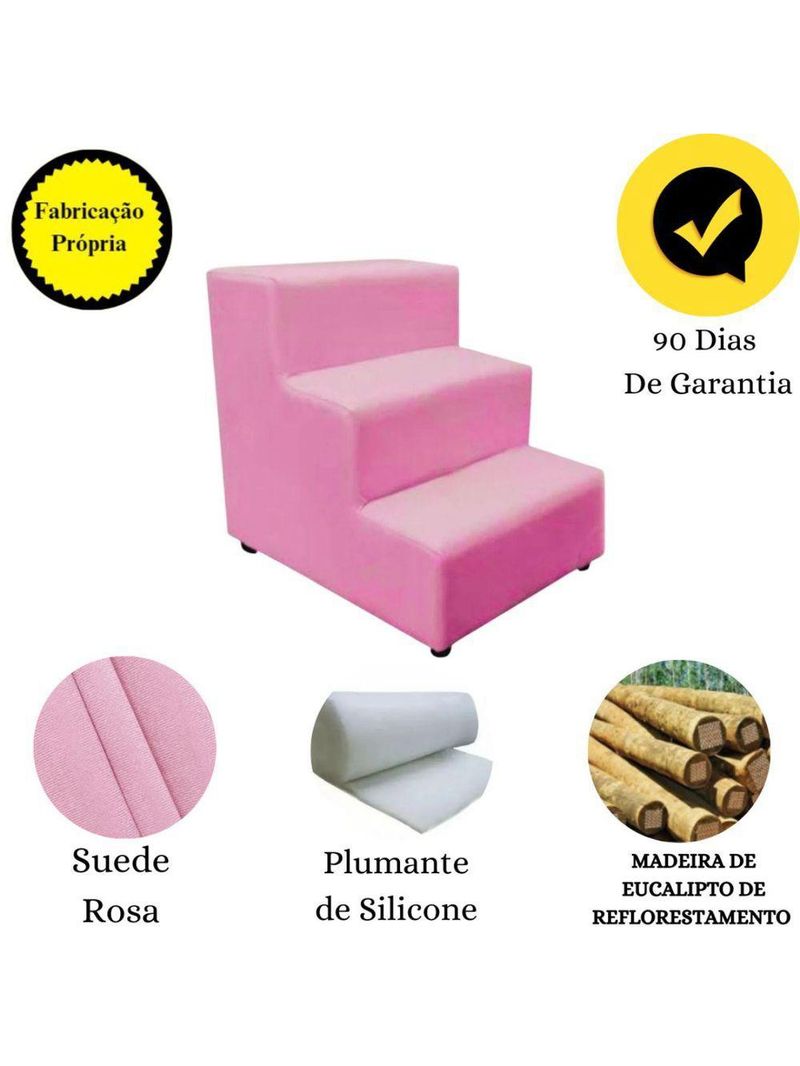Escada Escadinha Petcachorro 3 Degraus Rampa Dog Suede Rosa