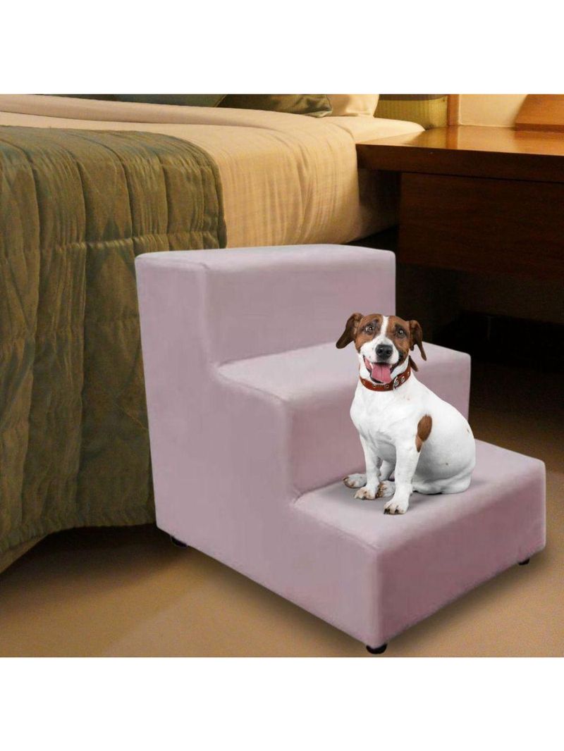 Escada Escadinha Pet Cachorro 3 Degraus Rampa Suede Dog rosê