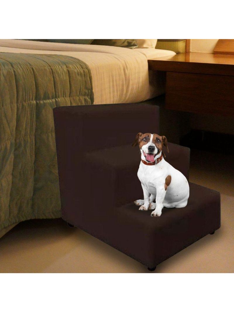 Escada Escadinha Pet Cachorro 3 Degraus Rampa Suede Dog Marrom