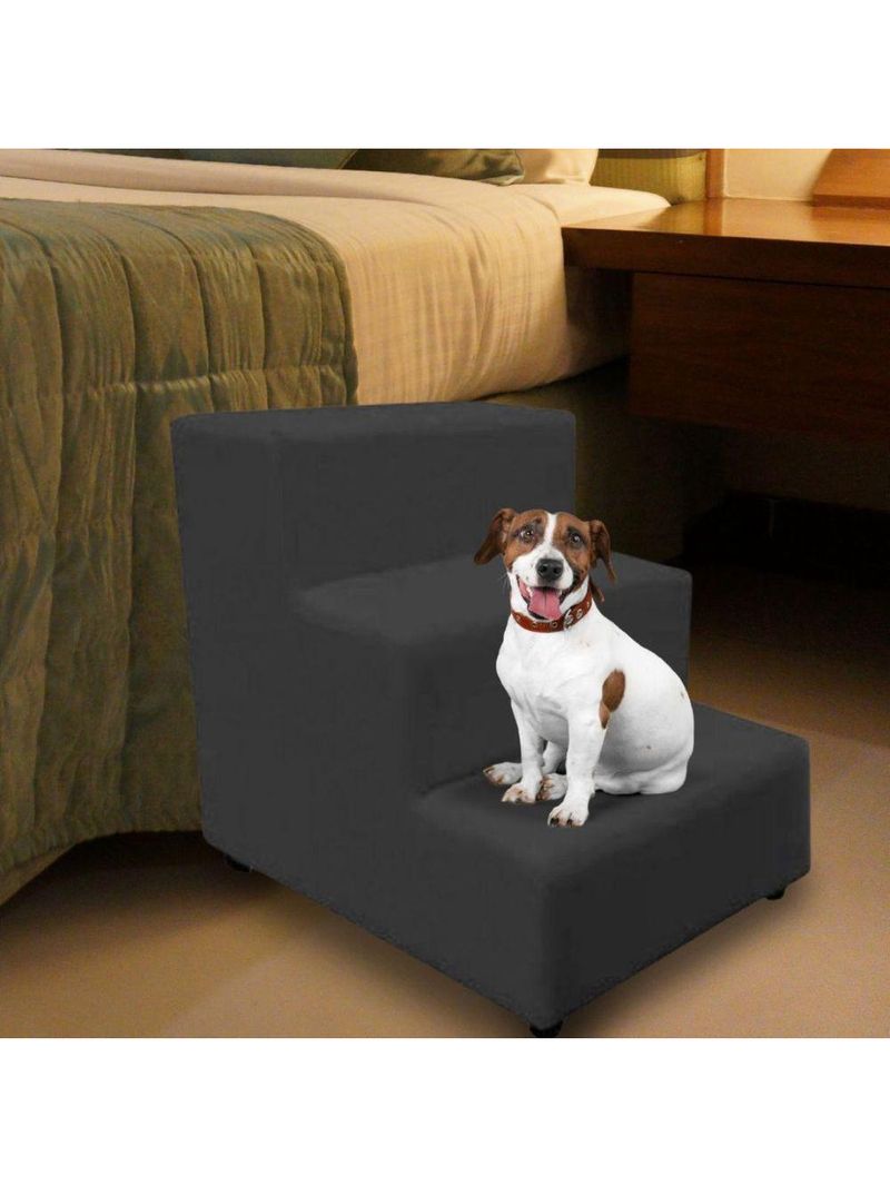 Escada Escadinha Pet Cachorro 3 Degraus Rampa Suede Dog Cinza