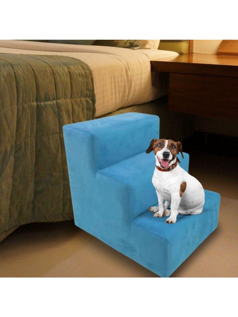 Escada Escadinha Pet Cachorro 3 Degraus Rampa Suede Dog Azul Turquesa