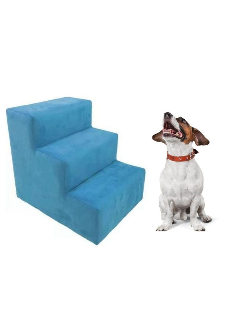 Escada Escadinha Pet Cachorro 3 Degraus Rampa Suede Dog Azul Turquesa