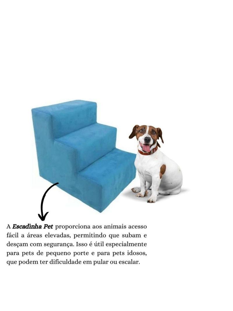 Escada Escadinha Pet Cachorro 3 Degraus Rampa Suede Dog Azul Turquesa