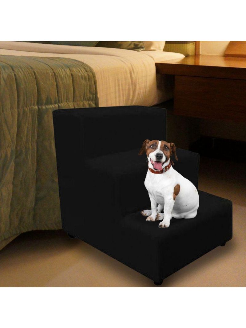 Escada Escadinha Pet Cachorro 3 Degraus Rampa Suede Dog Preto