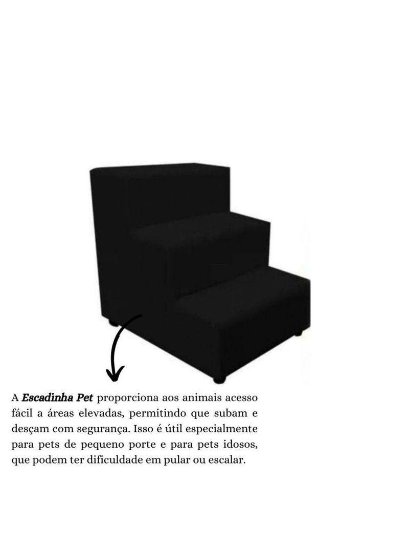 Escada Escadinha Pet Cachorro 3 Degraus Rampa Suede Dog Preto
