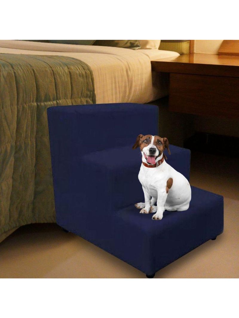 Escada Escadinha Pet Cachorro 3 Degraus Rampa Suede Dog Azul Marinho