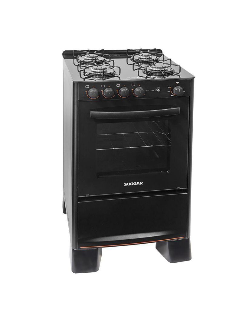 Fogão 4 Bocas Suggar Automático Mesa De Vidro Cook Glass Preto Bivolt