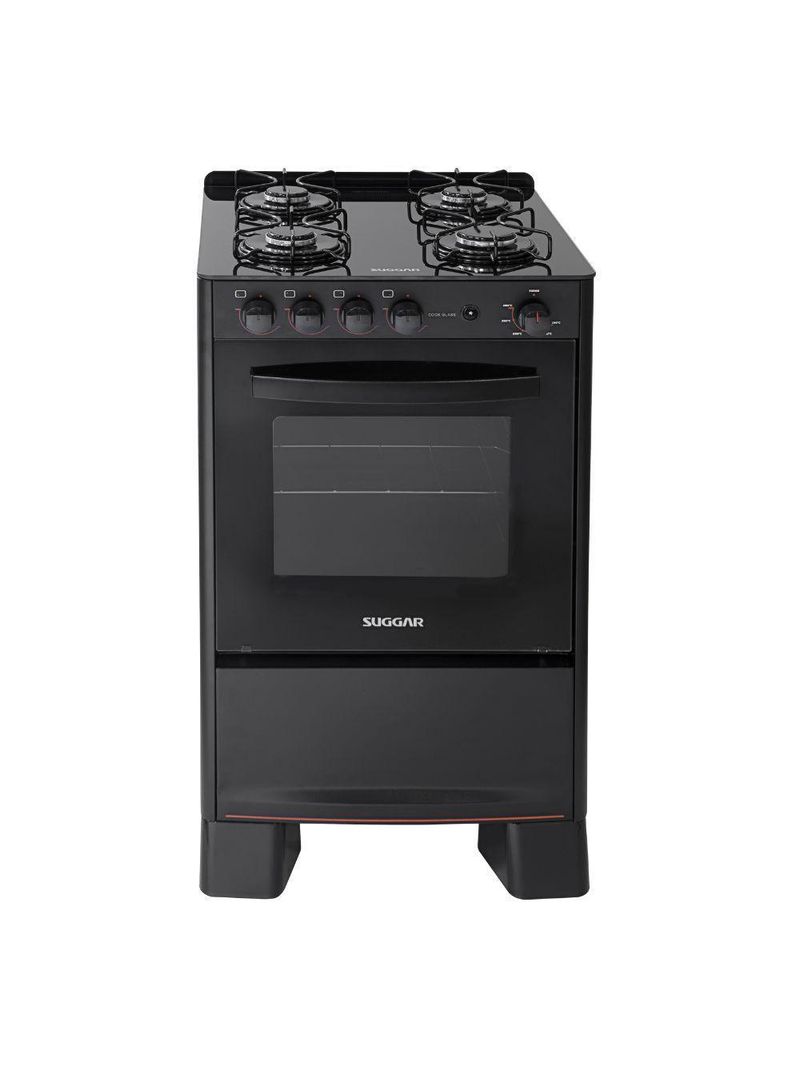 Fogão 4 Bocas Suggar Automático Mesa De Vidro Cook Glass Preto Bivolt