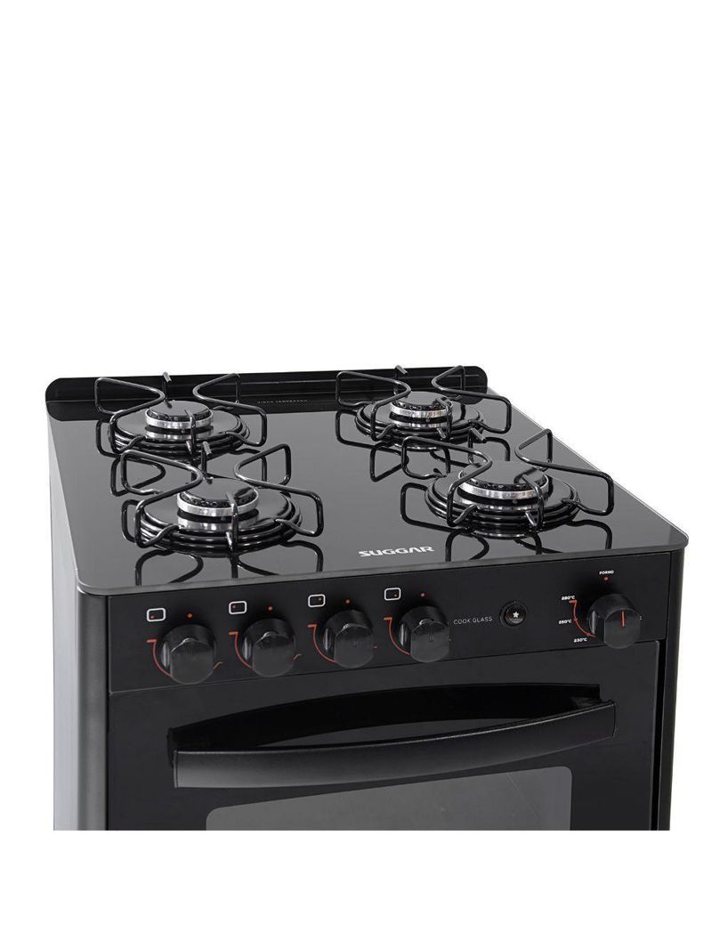 Fogão 4 Bocas Suggar Automático Mesa De Vidro Cook Glass Preto Bivolt