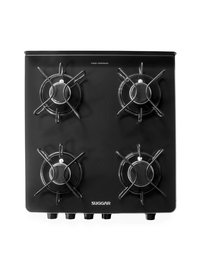 Fogão 4 Bocas Suggar Automático Mesa De Vidro Cook Glass Preto Bivolt