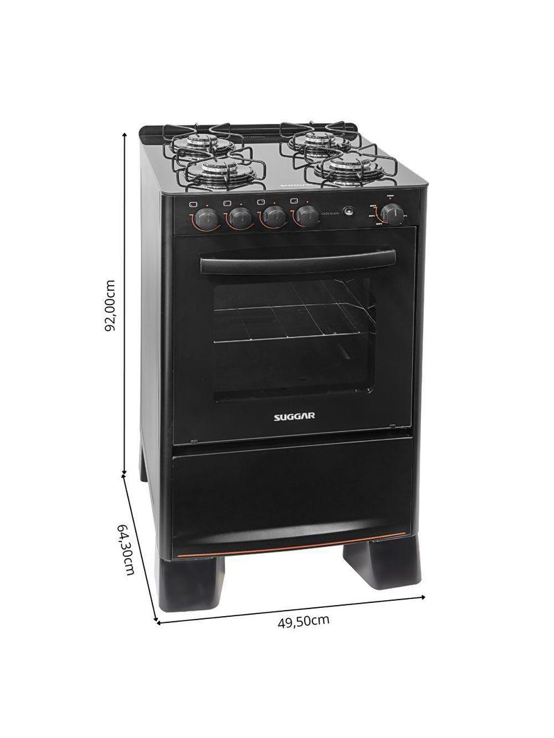 Fogão 4 Bocas Suggar Automático Mesa De Vidro Cook Glass Preto Bivolt
