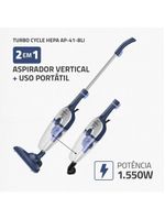 Aspirador De Pó Vertical Mondial Turbo Cycle HEPA AP-41-BLI 1550W Azul Escuro Com Inox 220V