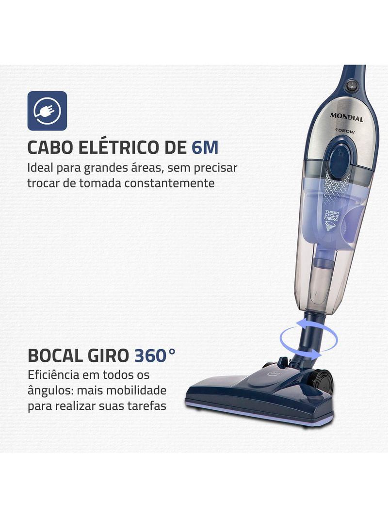 Aspirador De Pó Vertical Mondial Turbo Cycle HEPA AP-41-BLI 1550W Azul Escuro Com Inox 220V