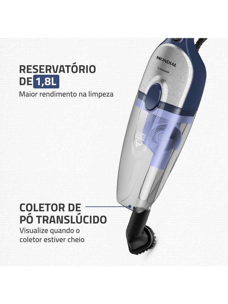 Aspirador De Pó Vertical Mondial Turbo Cycle HEPA AP-41-BLI 1550W Azul Escuro Com Inox 220V