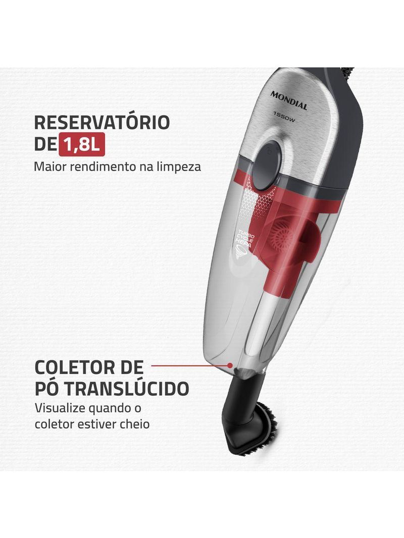 Aspirador De Pó Vertical Mondial Turbo Cycle HEPA AP-41-GI 1550W Cinza Com Inox 220V