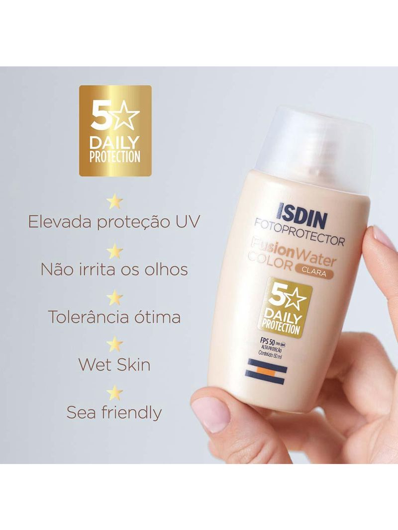 Protetor solar facial  isdin fusion water 5 stars color fps50