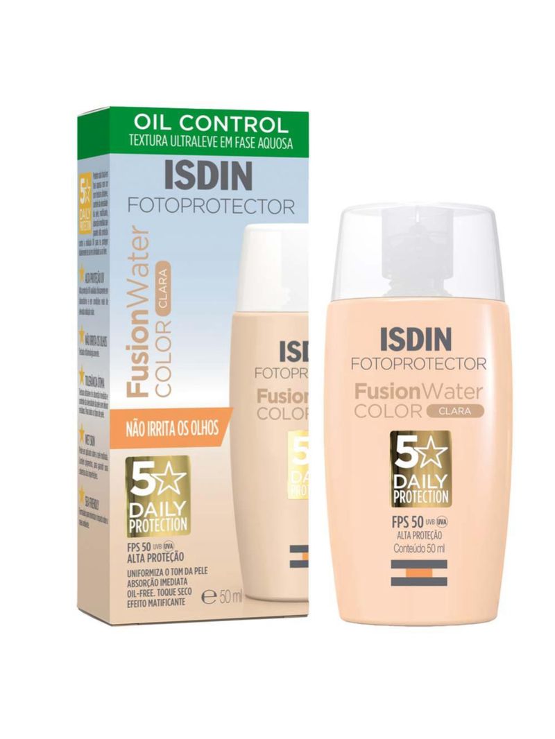 Protetor solar facial  isdin fusion water 5 stars color fps50