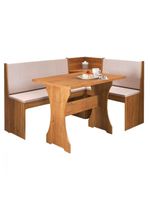 Mesa Com Banco Canto Estofado Golden Mel Tecido Linho Amendoa Viero Mel / Amendoa