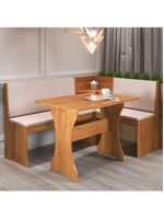 Mesa Com Banco Canto Estofado Golden Mel Tecido Linho Amendoa Viero Mel / Amendoa
