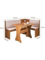 Mesa Com Banco Canto Estofado Golden Mel Tecido Linho Amendoa Viero Mel / Amendoa