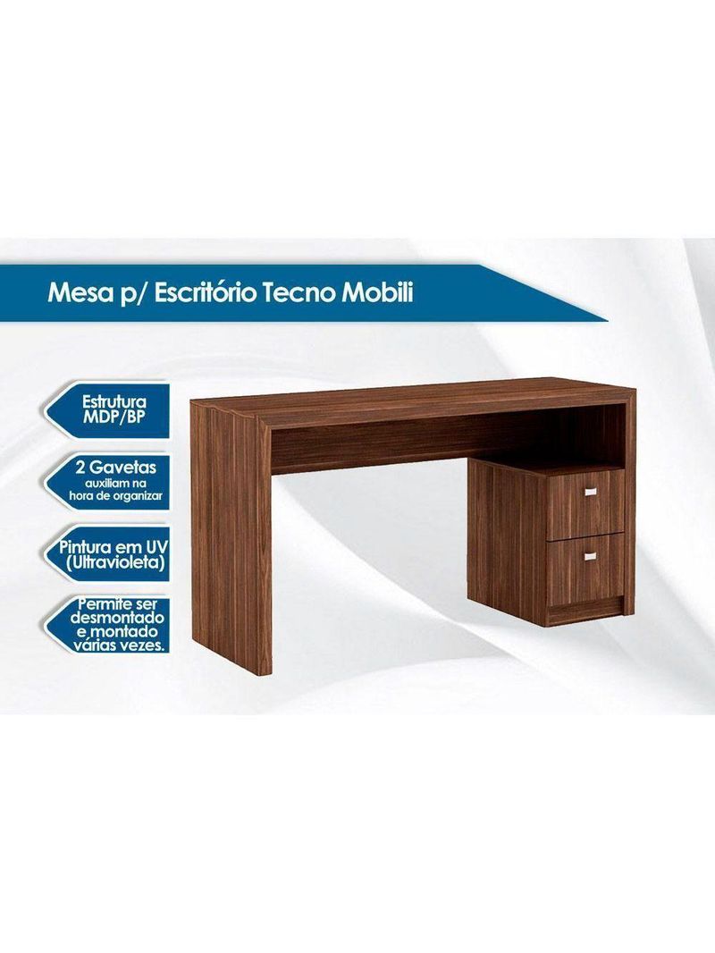 Escrivaninha p/ Escritório ME4130 c/ 2 Gavetas Amêndoa - Tecno Mobili