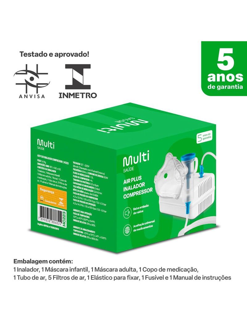 Inalador compressor multi saúde airplus bivolt uso adulto e infantil - hc223