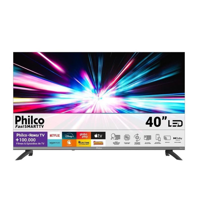 Smart tv 40" full hd philco p40cra roku tv hdr10 dolby audio