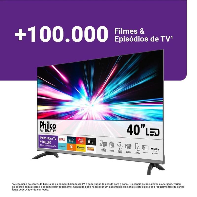 Smart tv 40" full hd philco p40cra roku tv hdr10 dolby audio