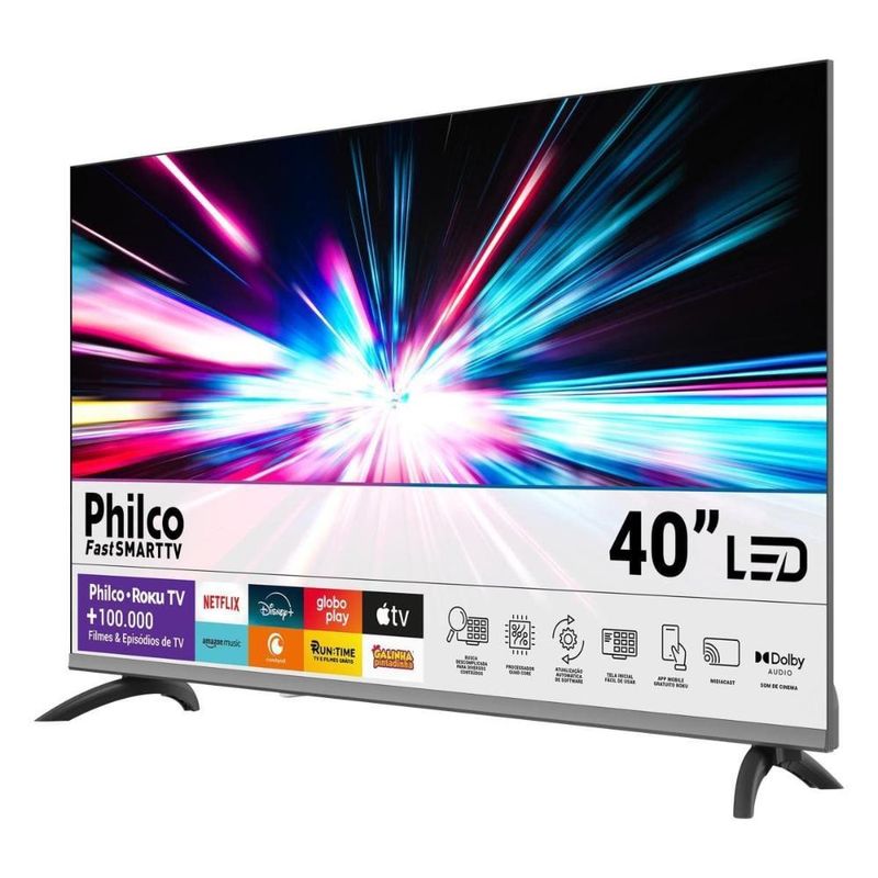 Smart tv 40" full hd philco p40cra roku tv hdr10 dolby audio