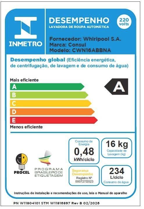 Máquina de lavar consul cwn16ab 16kg modo eco reuso de Água ciclo edredom branca