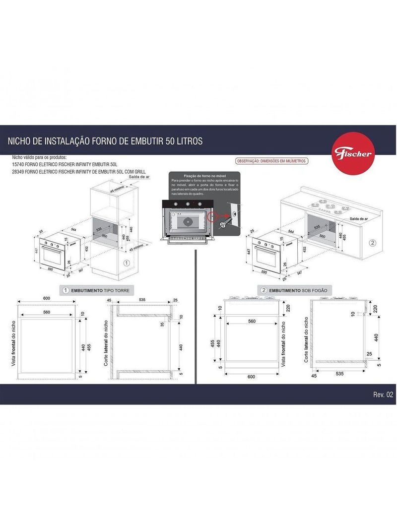 Forno Elétrico Fischer Infinity De Embutir 50 Litros Turbo Convection - Preto 15740 110V