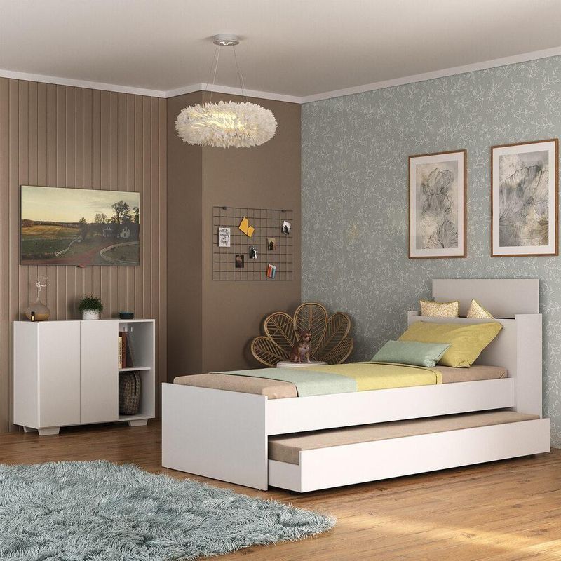 Conjunto Quarto Bicama Com Baú E Balcão 2 Portas Multimóveis Mp4117 Branco Branco
