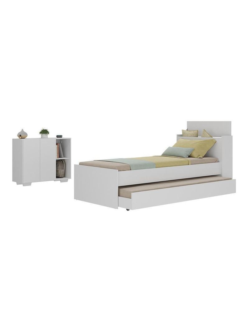 Conjunto Quarto Bicama Com Baú E Balcão 2 Portas Multimóveis Mp4117 Branco Branco