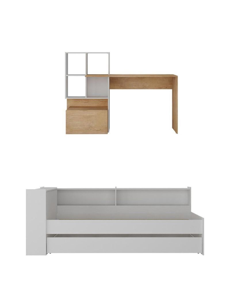 Conjunto Quarto Bicama Baú Com Prateleira E Escrivaninha Multimóveis Mp4126 Branco/rustic