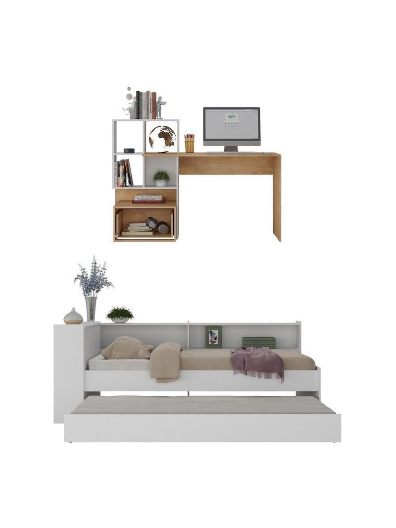 Conjunto Quarto Bicama Baú Com Prateleira E Escrivaninha Multimóveis Mp4126 Branco/rustic