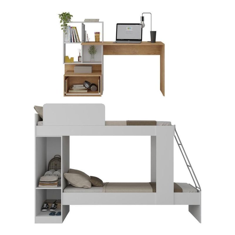 Conjunto Quarto Beliche Com Colchão/escrivaninha Multimóveis Mp4227 Branco/rustic Branco/rustic