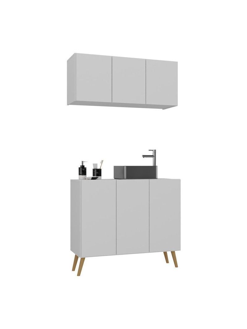 Conjunto Gabinete De Banheiro E Armário Aéreo Retrô Mp5055 Branco natural