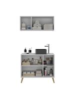 Conjunto Gabinete De Banheiro E Armário Aéreo Retrô Mp5055 Branco natural