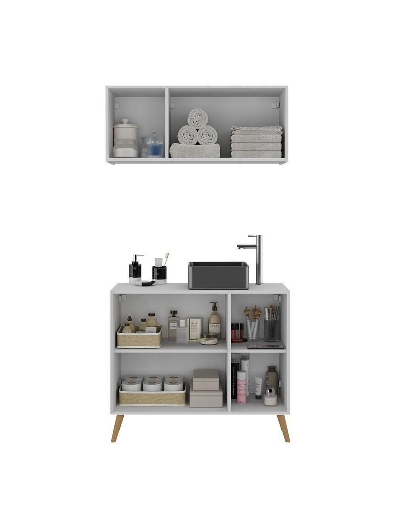 Conjunto Gabinete De Banheiro E Armário Aéreo Retrô Mp5055 Branco natural