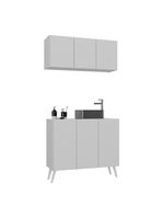 Conjunto Gabinete De Banheiro E Armário Aéreo Retrô Mp5055 Branco Branco