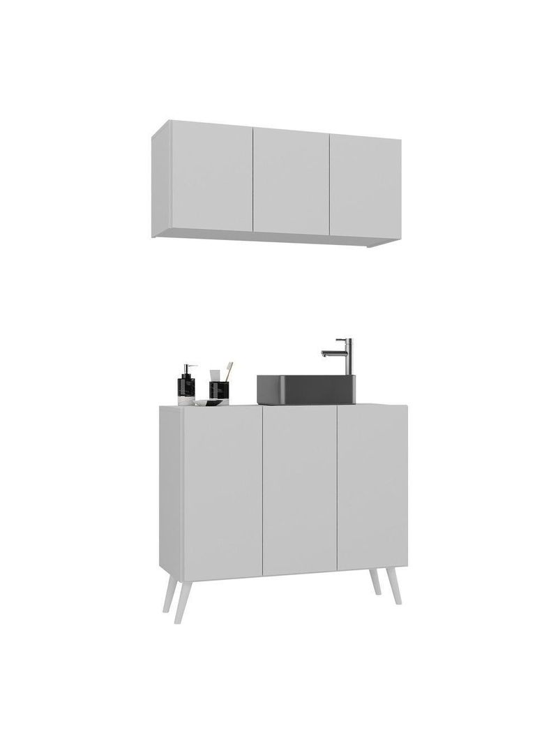 Conjunto Gabinete De Banheiro E Armário Aéreo Retrô Mp5055 Branco Branco
