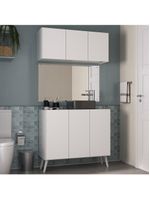Conjunto Gabinete De Banheiro E Armário Aéreo Retrô Mp5055 Branco Branco