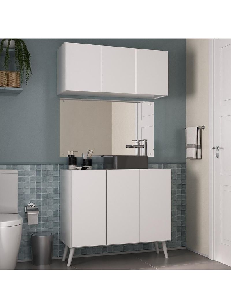 Conjunto Gabinete De Banheiro E Armário Aéreo Retrô Mp5055 Branco Branco