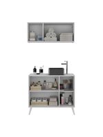Conjunto Gabinete De Banheiro E Armário Aéreo Retrô Mp5055 Branco Branco